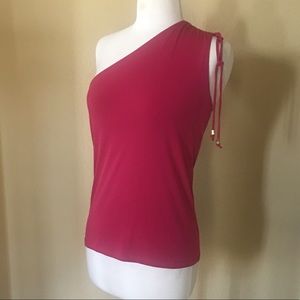 Magenta off the shoulder shirt with tassel detail